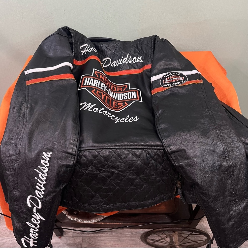 Harley-Davidson Black Leather Jacket with Orange Accents - Picture 12 of 16